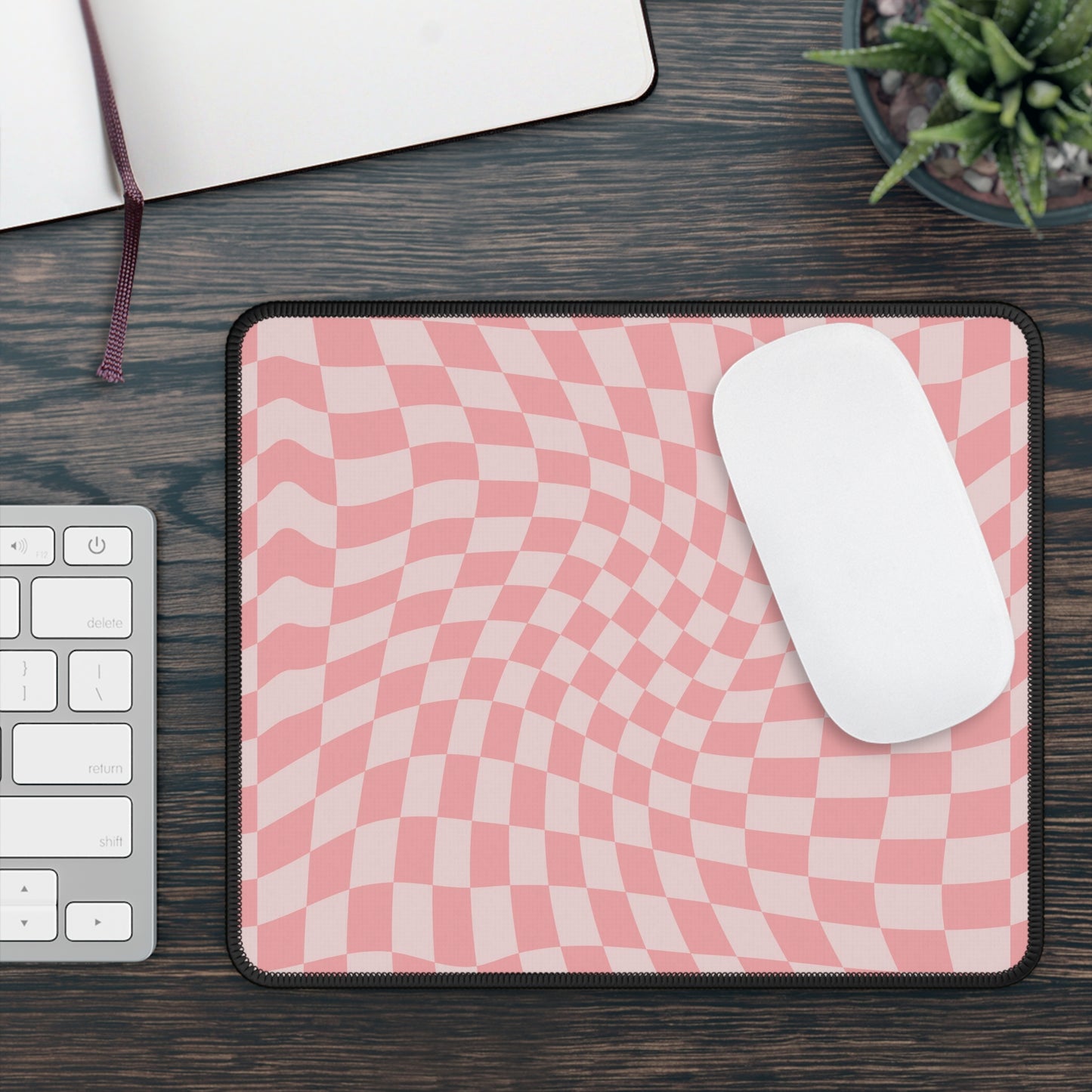 Trendy Wavy Pink Checkerboard Non Slip Gaming Mouse Pad