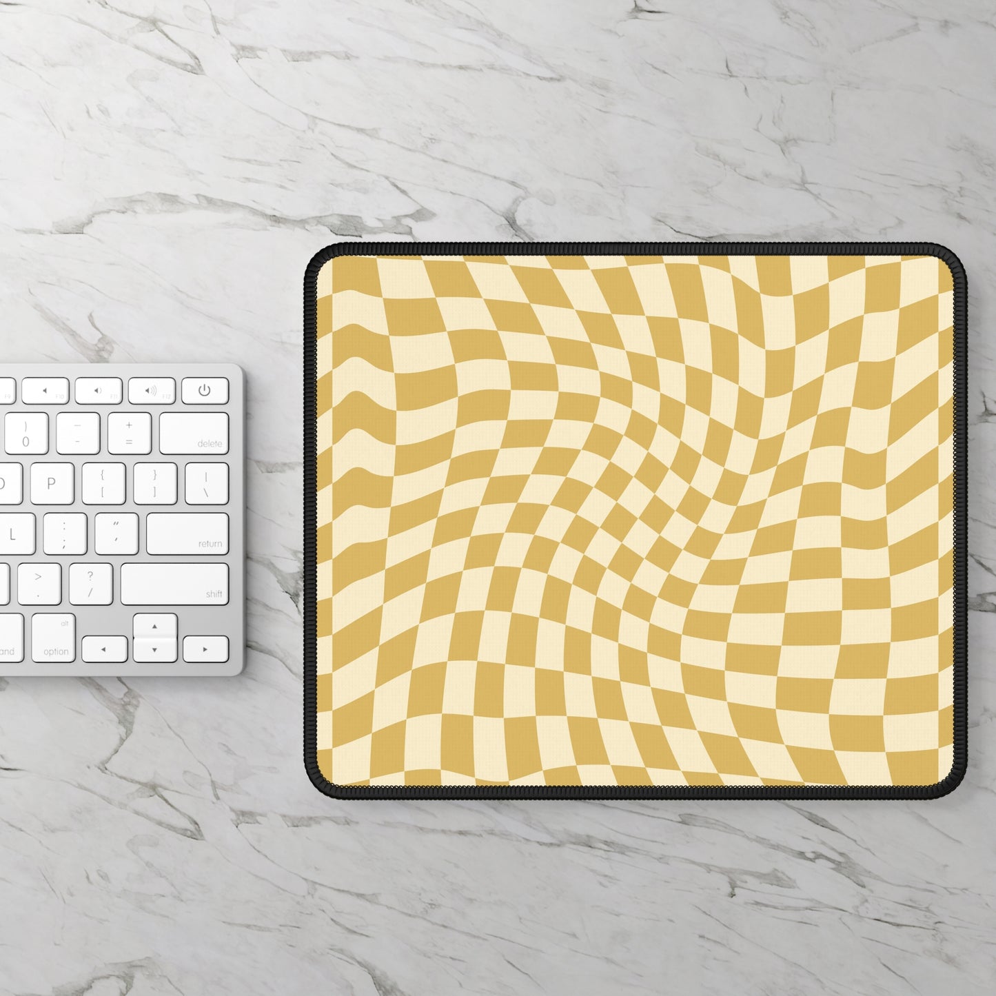 Trendy Wavy Yellow Checkerboard Non Slip Gaming Mouse Pad