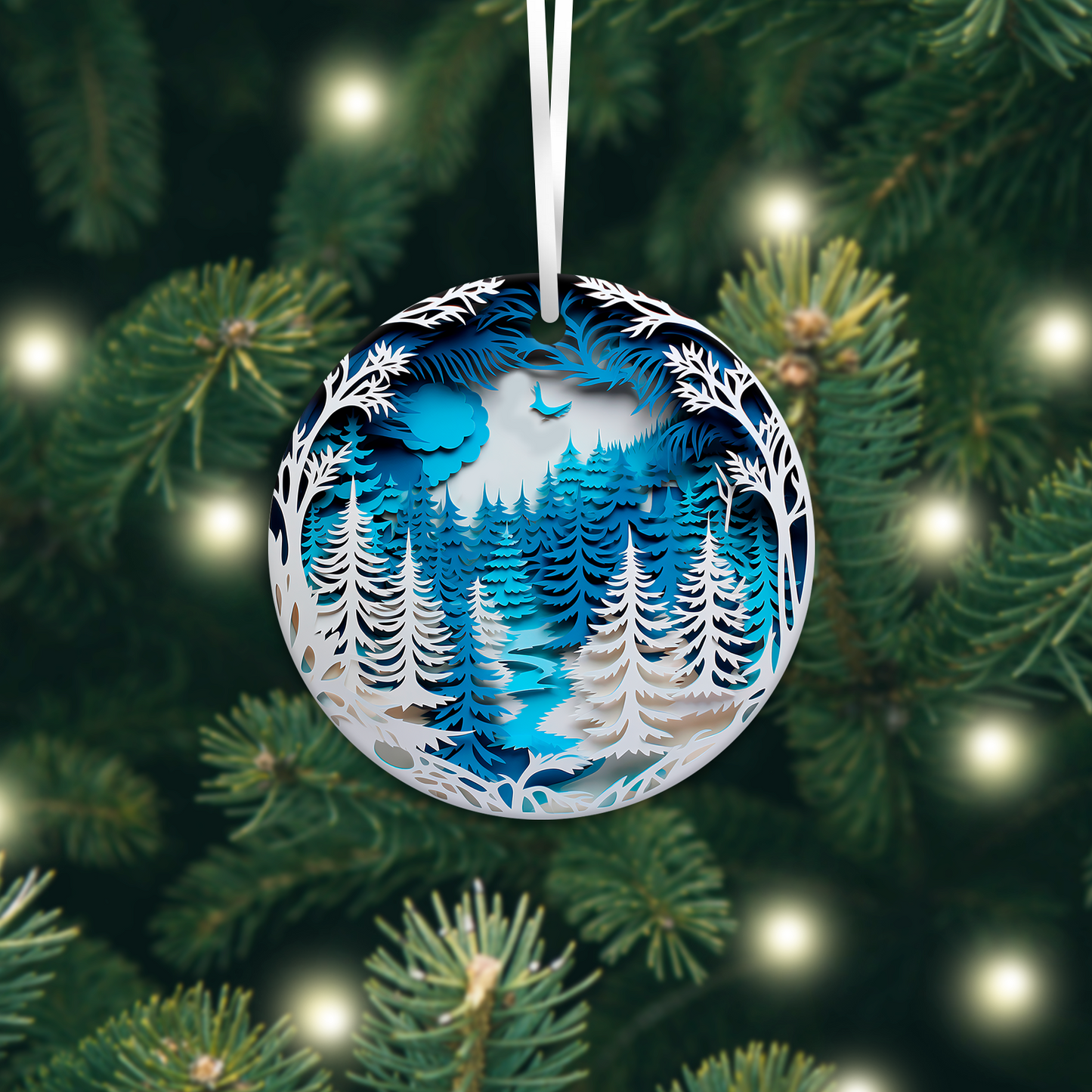 Blue Winter 3D Christmas Ceramic Ornament 07-17