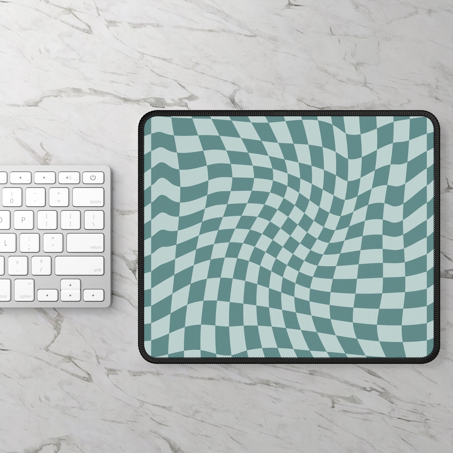 Trendy Wavy Teal Blue Checkerboard Non Slip Gaming Mouse Pad