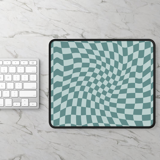 Trendy Wavy Teal Blue Checkerboard Non Slip Gaming Mouse Pad
