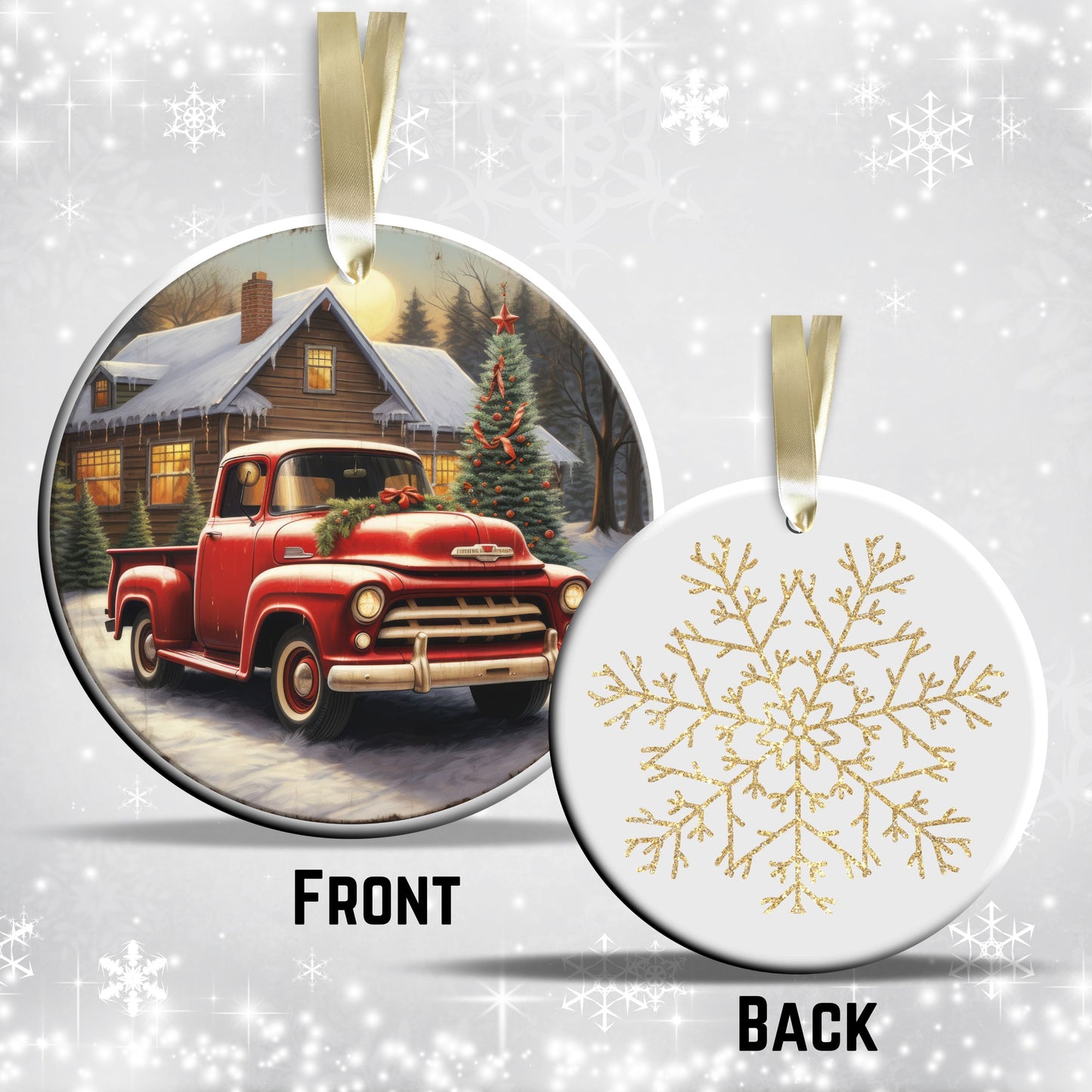 Vintage Farm Red Truck Christmas Ceramic Ornament 01-26
