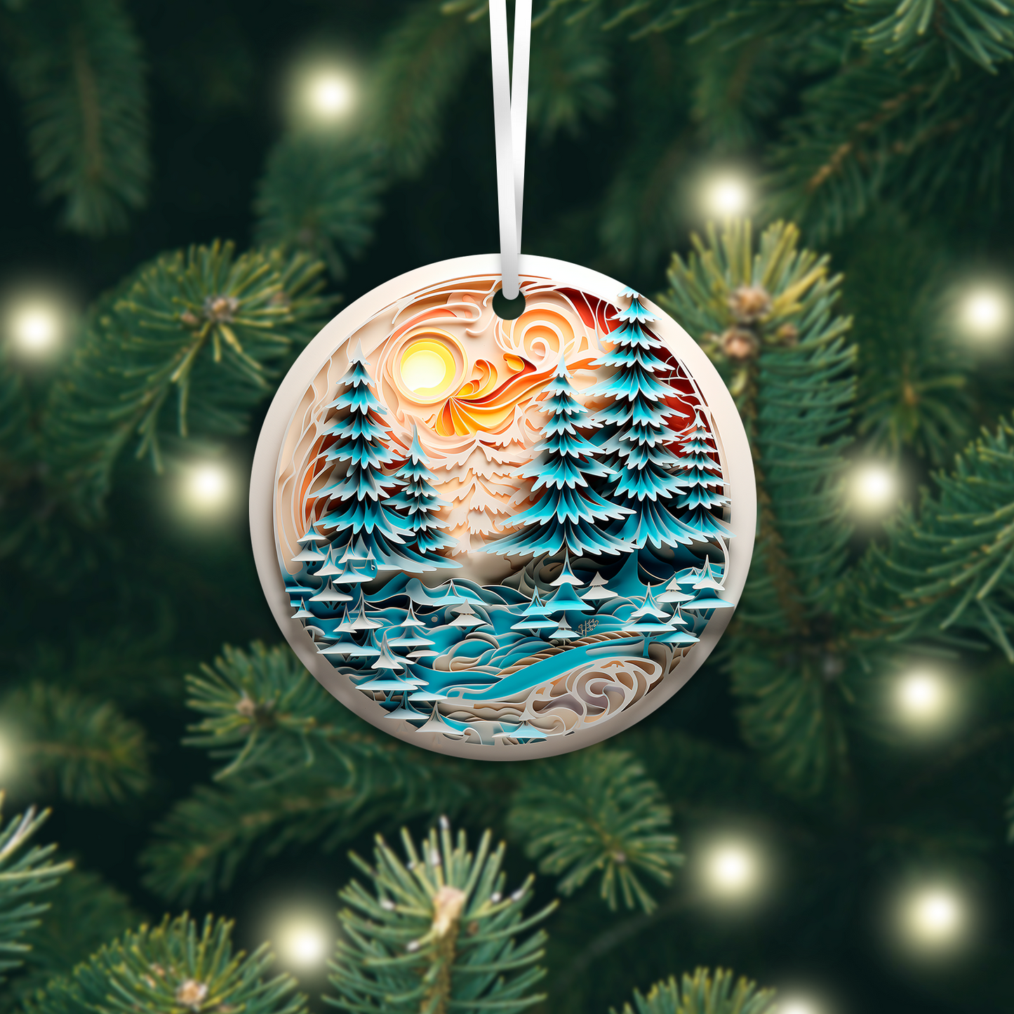 Blue Sunset Winter 3D Christmas Ceramic Ornament 07-20
