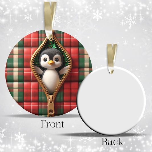 Cute Penguin 3D Zipper Ornament Christmas Plaid 78-02