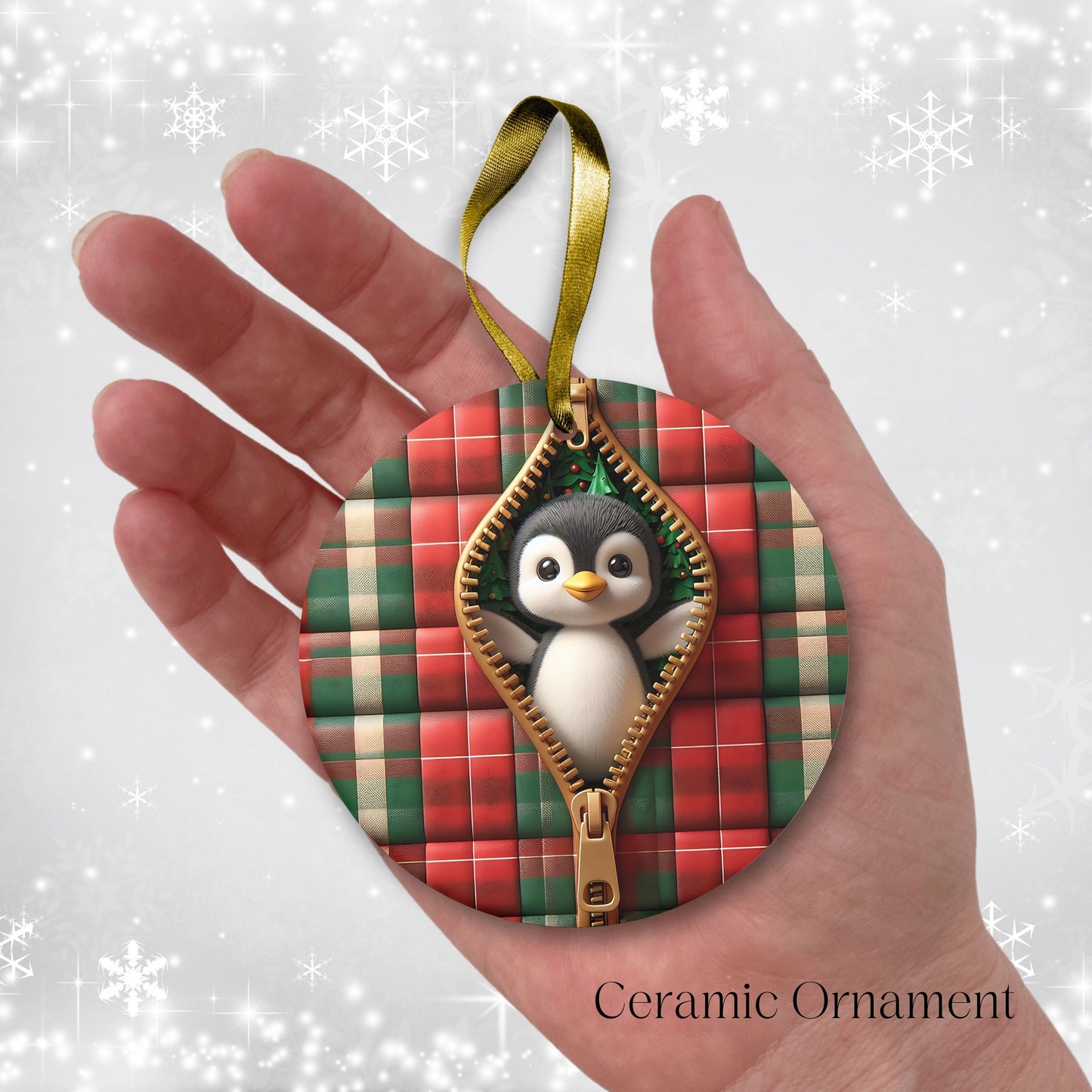 Cute Penguin 3D Zipper Ornament Christmas Plaid 78-02