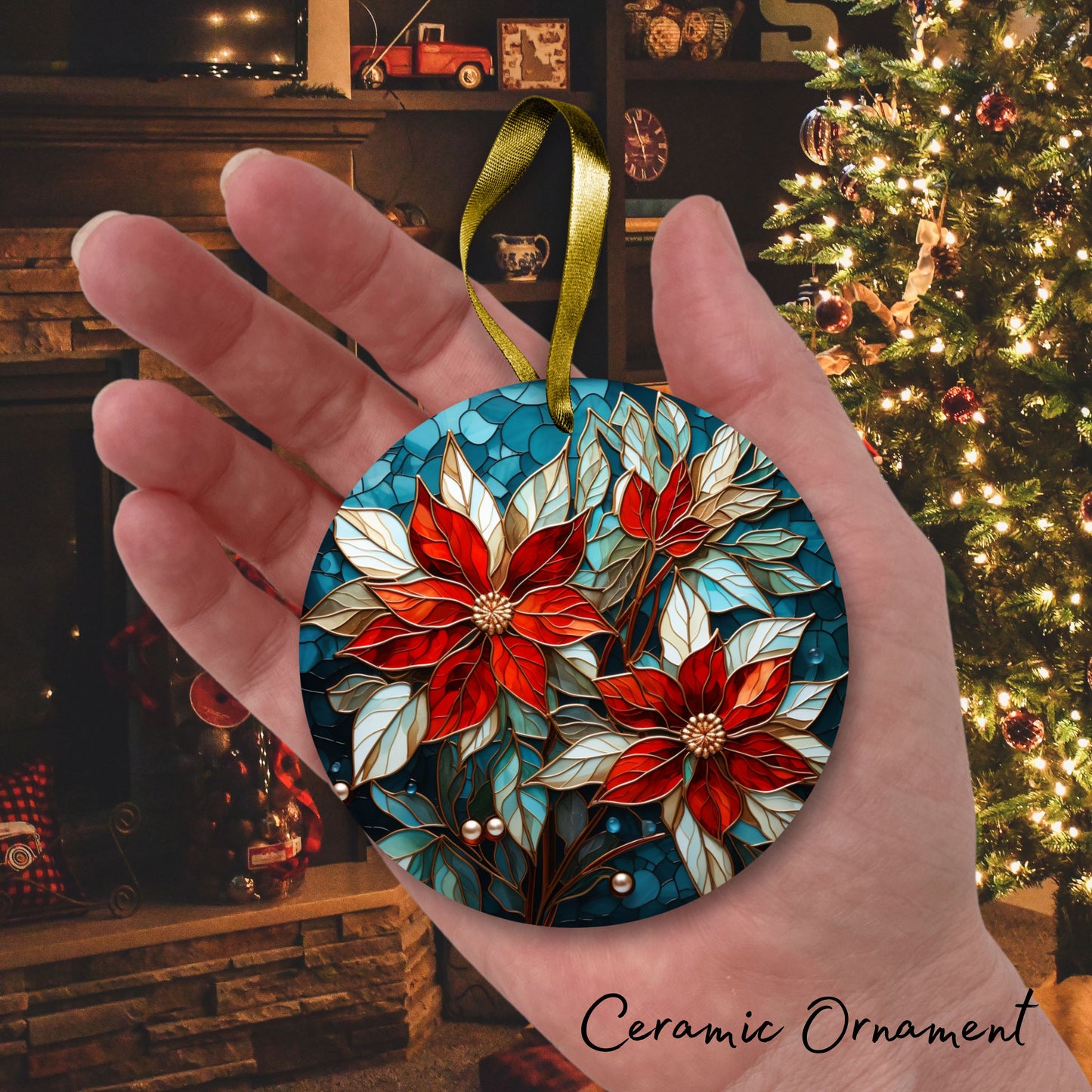 Stained Glass Christmas Ceramic Ornament