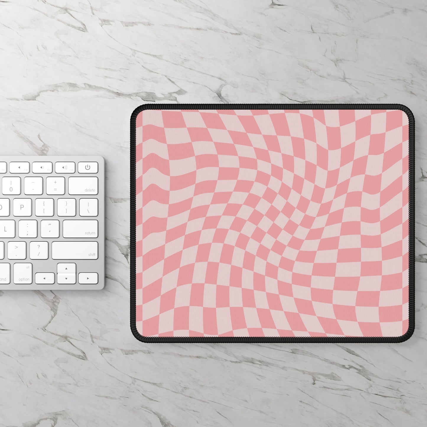 Trendy Wavy Pink Checkerboard Non Slip Gaming Mouse Pad