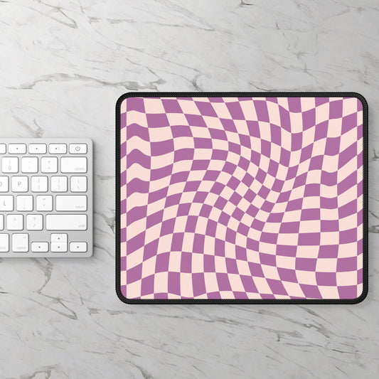 Trendy Wavy Purple Pink Checkerboard Non Slip Gaming Mouse Pad