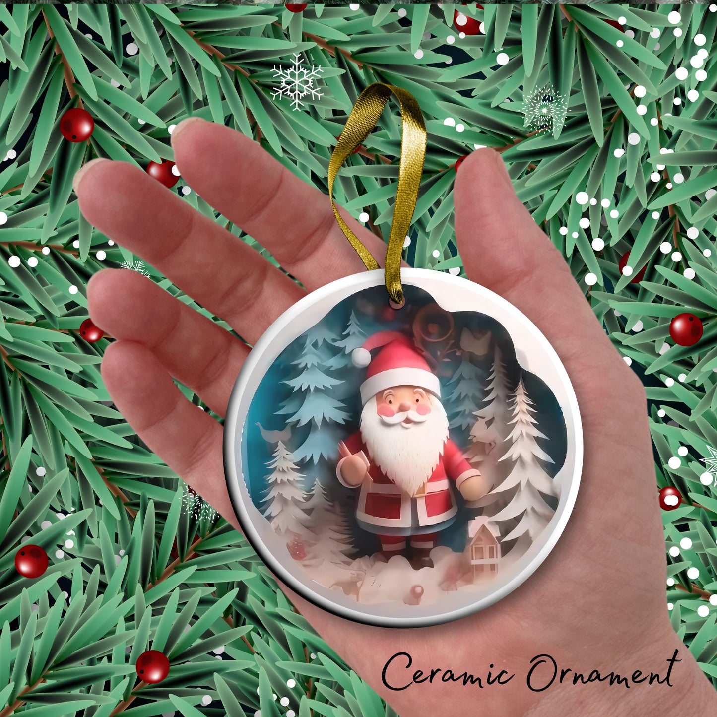 3D Ceramic Santa Claus Christmas Ornament 07-02