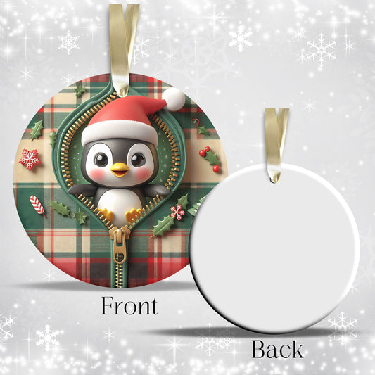 Cute Penguin 3D Zipper Ornament Christmas Plaid 78-03