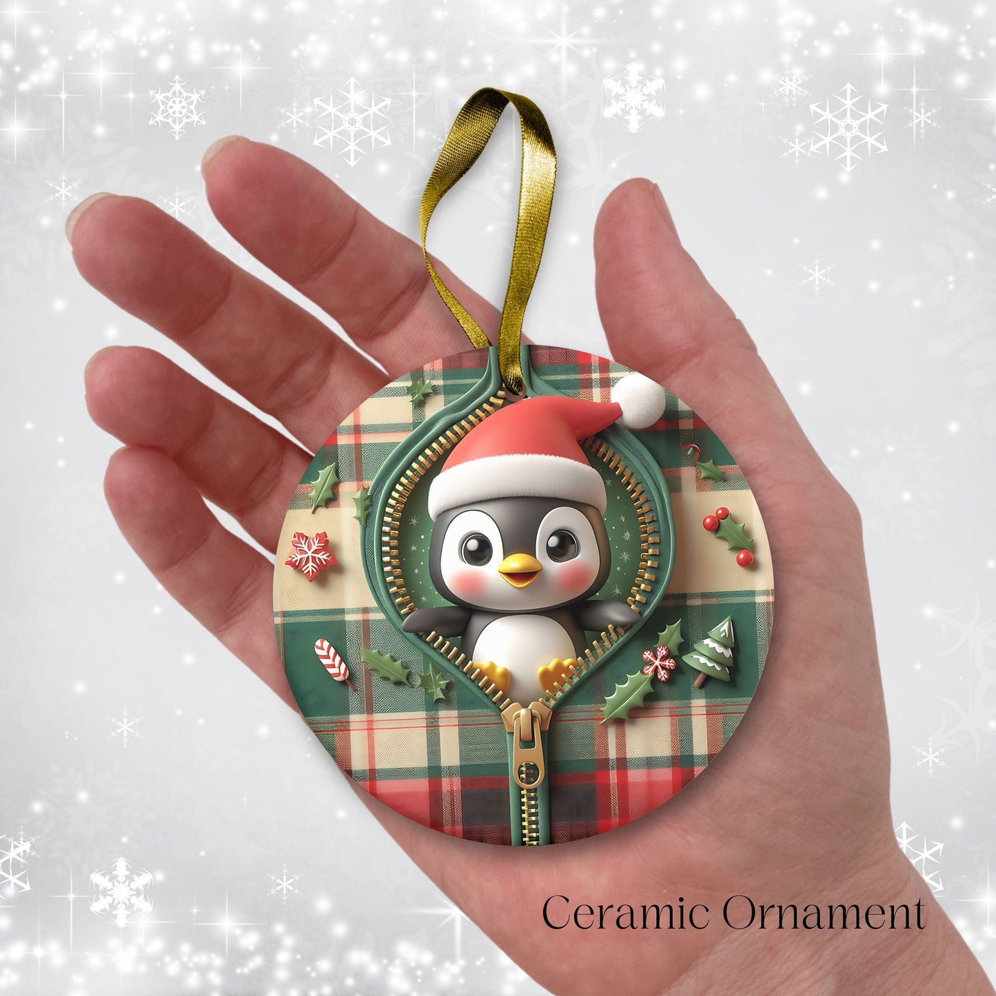 Cute Penguin 3D Zipper Ornament Christmas Plaid 78-03