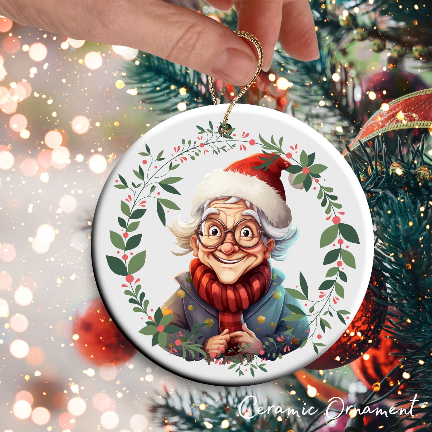 Funny Old Lady Christmas Ceramic Ornament 51-03