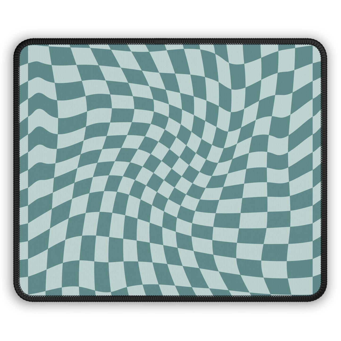 Trendy Wavy Teal Blue Checkerboard Non Slip Gaming Mouse Pad