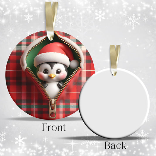 Cute Penguin 3D Zipper Ornament Christmas Plaid 78-04
