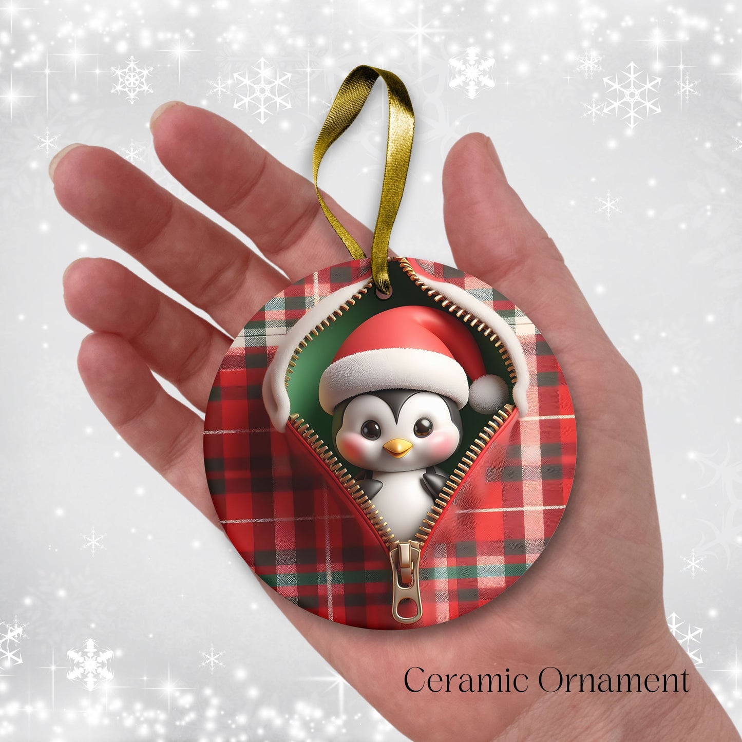 Cute Penguin 3D Zipper Ornament Christmas Plaid 78-04