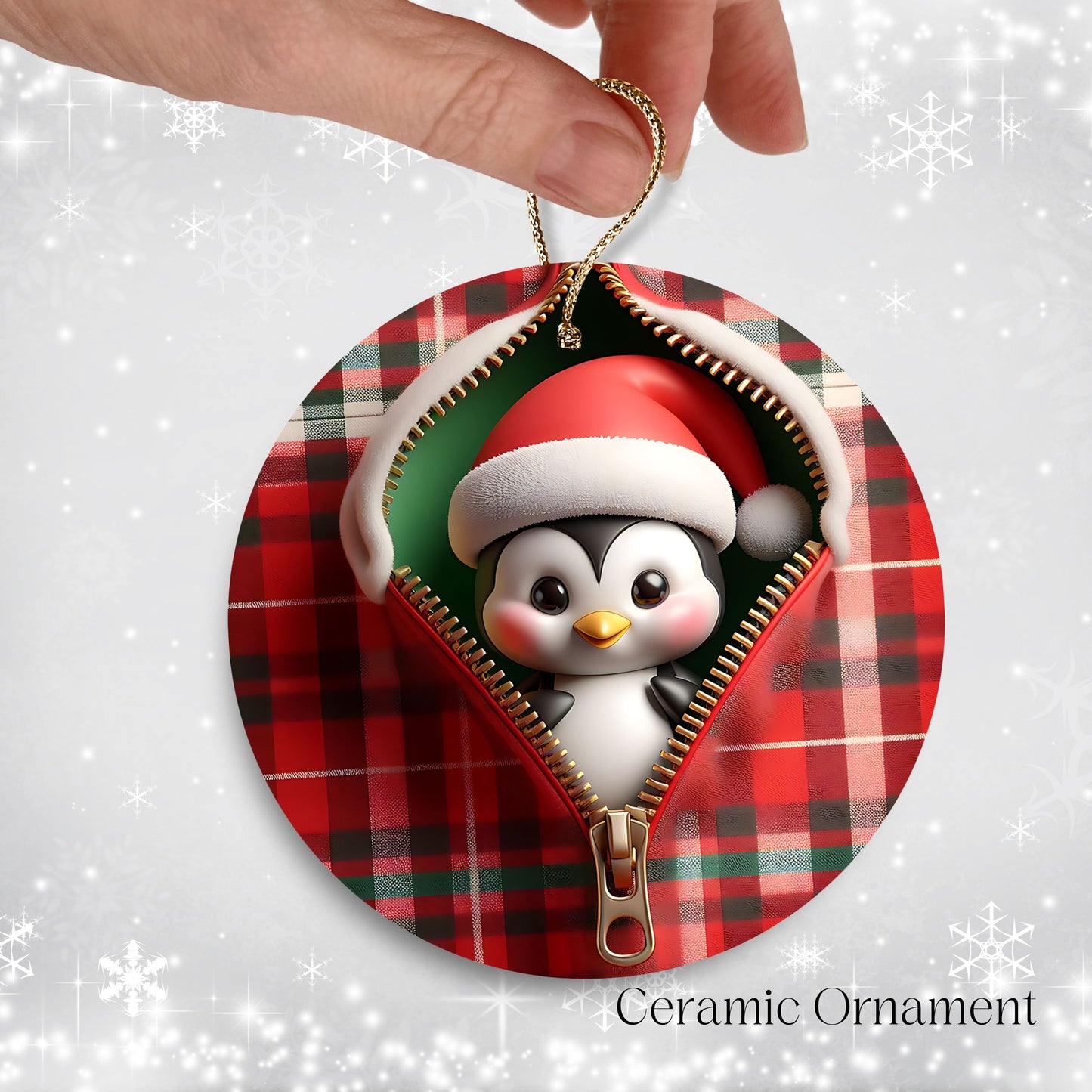 Cute Penguin 3D Zipper Ornament Christmas Plaid 78-04