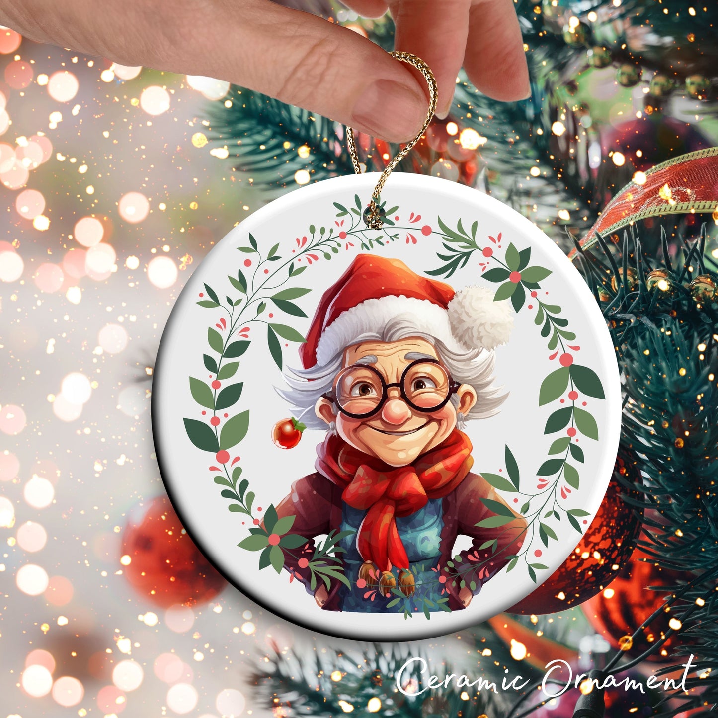 Funny Old Lady Christmas Ceramic Ornament 51-04