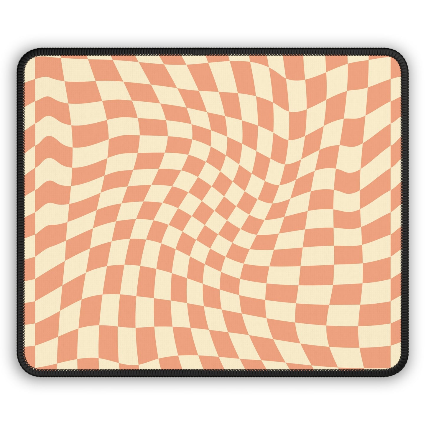 Trendy Wavy Peach Cream Checkerboard Non Slip Gaming Mouse Pad
