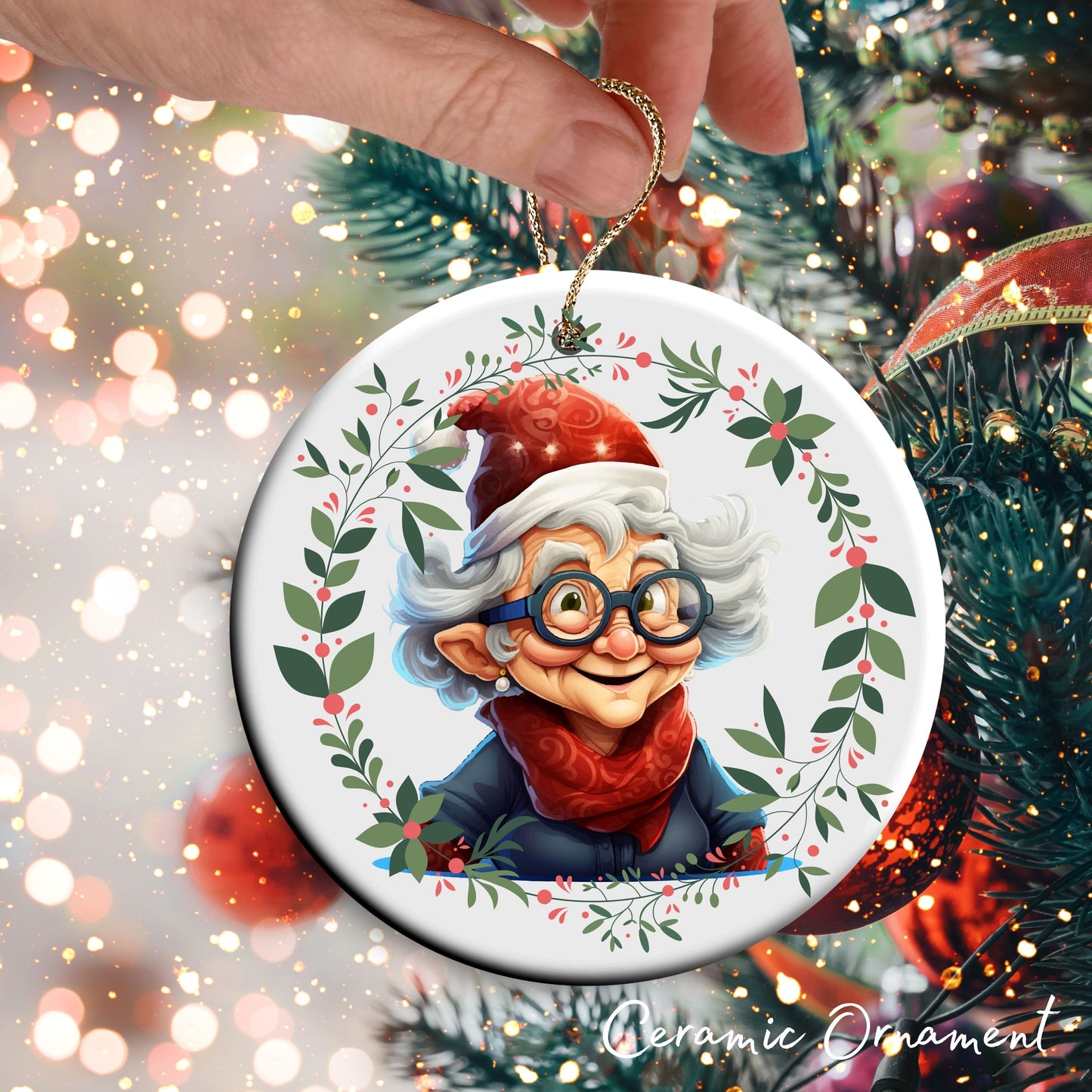 Funny Old Lady Christmas Ceramic Ornament 51-06