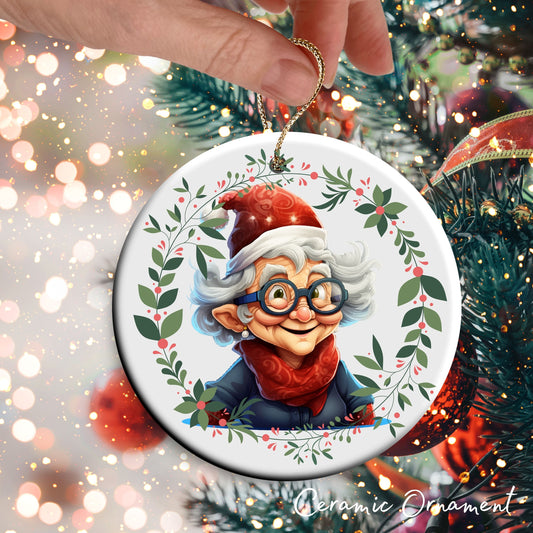 Funny Old Lady Christmas Ceramic Ornament 51-06