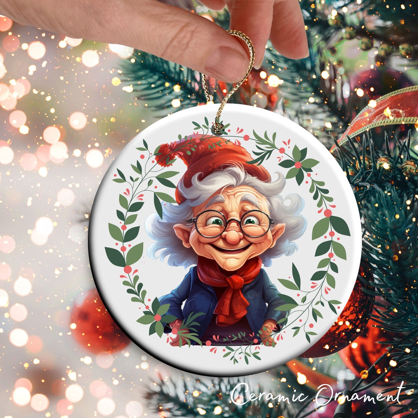 Funny Old Lady Christmas Ceramic Ornament 51-07