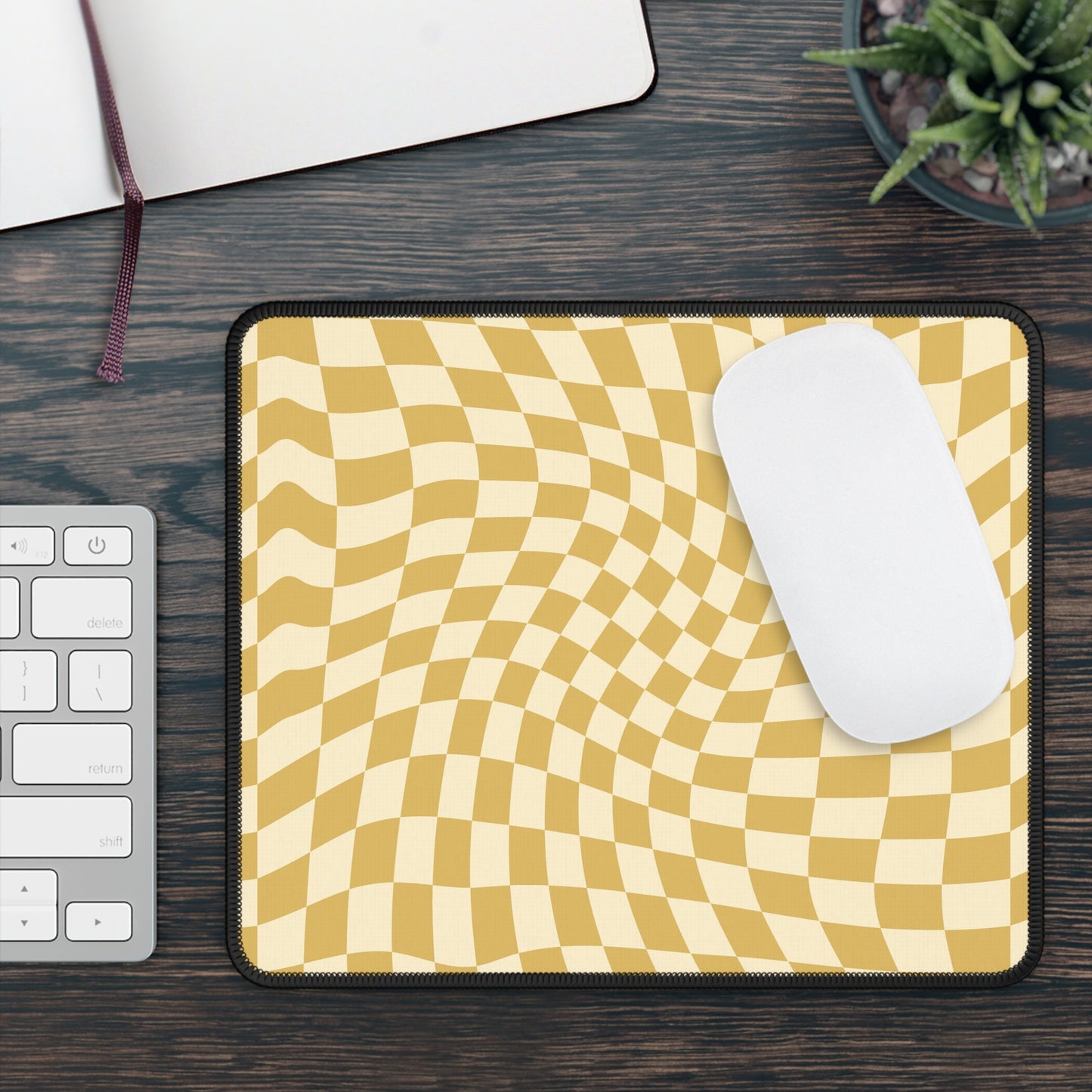 Trendy Wavy Yellow Checkerboard Non Slip Gaming Mouse Pad