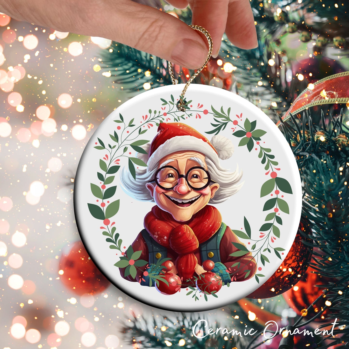Funny Old Lady Christmas Ceramic Ornament 51-08