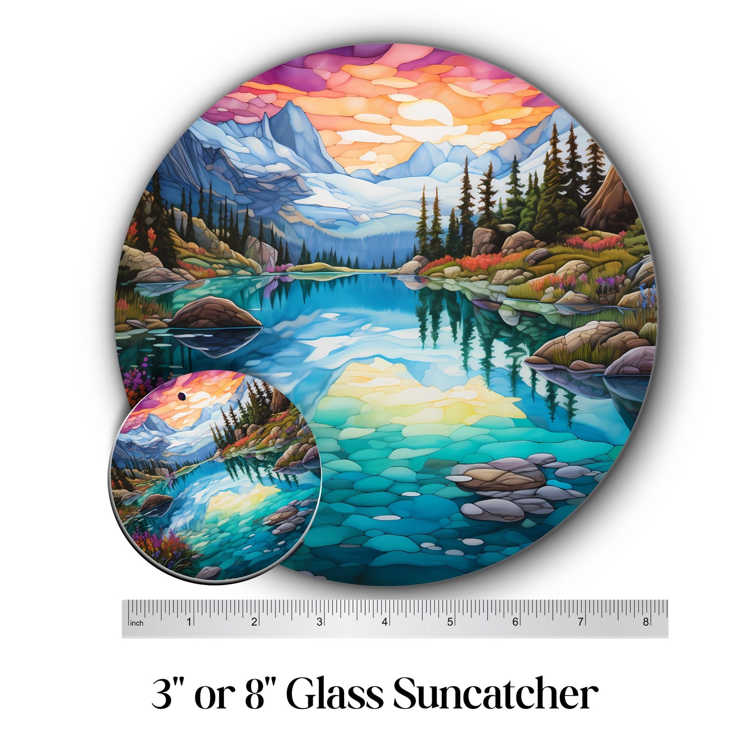 Glass Suncatcher Stained Glass 109-02 Pristine Alpine Lake