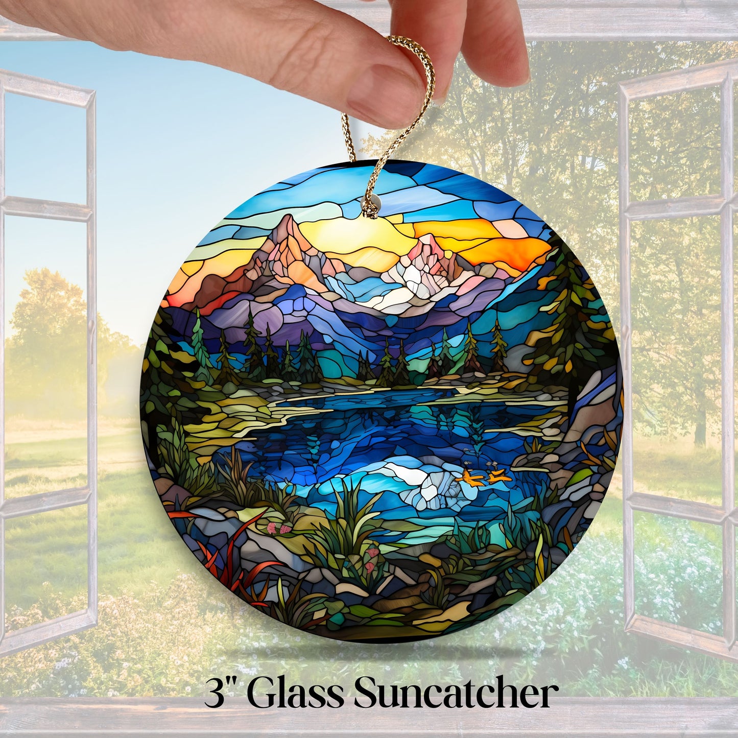 Glass Suncatcher Stained Glass 109-03 Pristine Alpine Lake