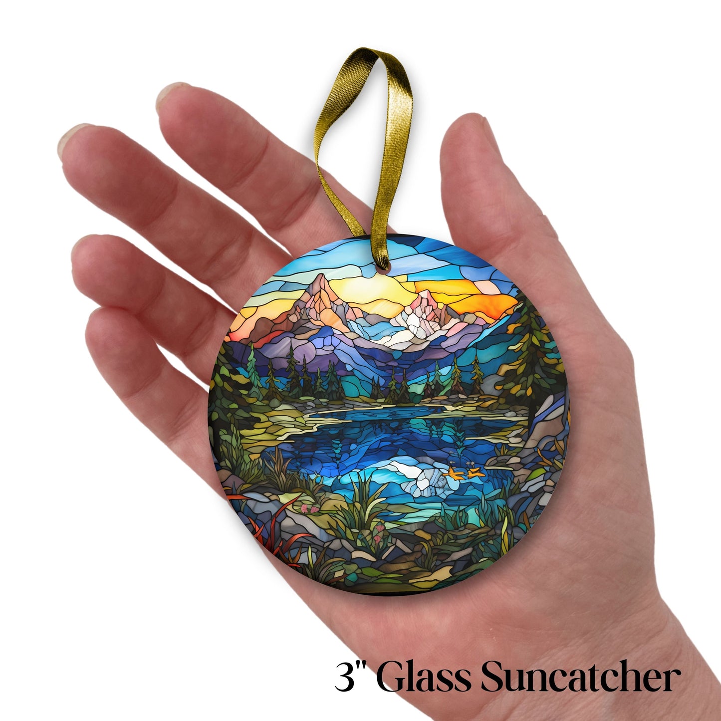 Glass Suncatcher Stained Glass 109-03 Pristine Alpine Lake
