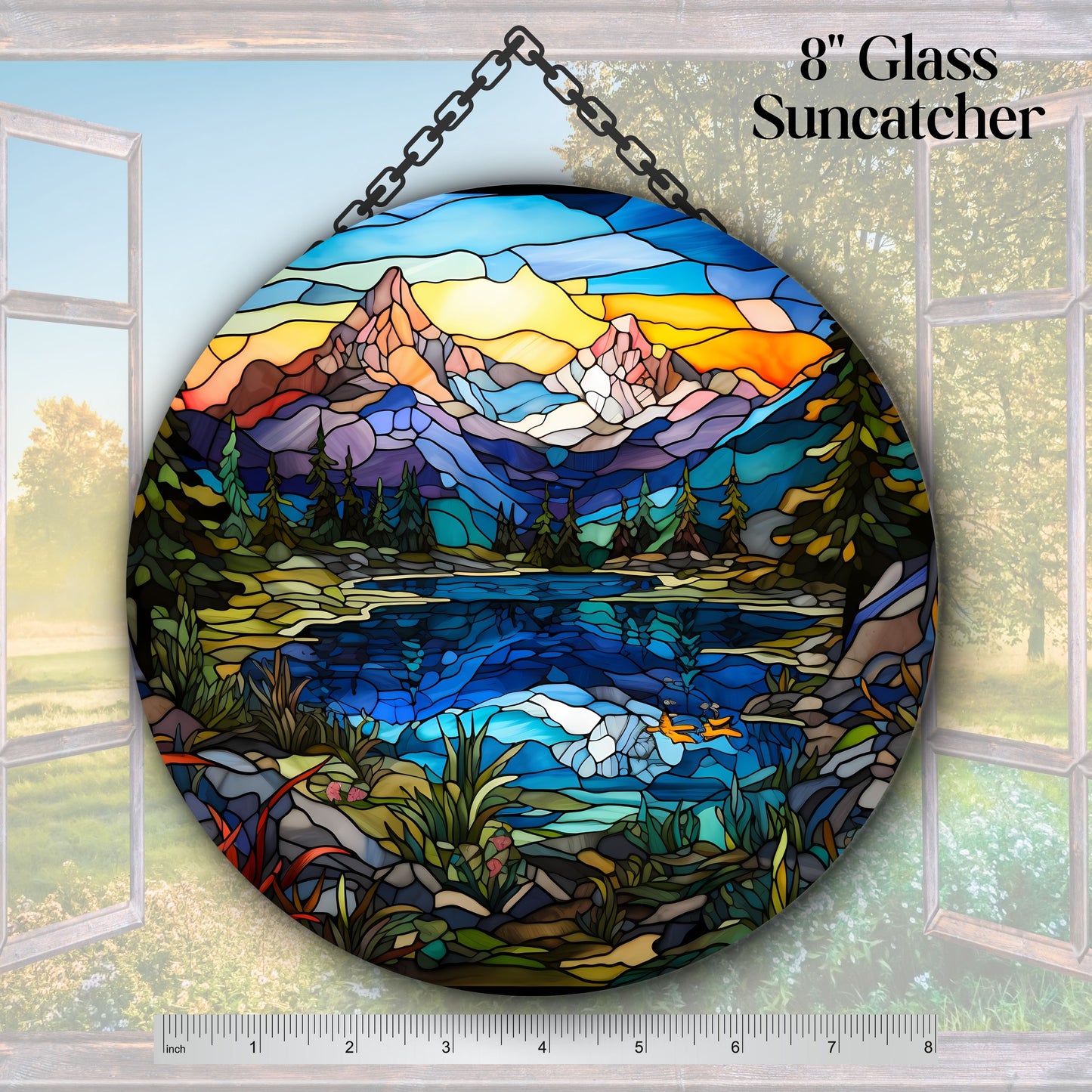 Glass Suncatcher Stained Glass 109-03 Pristine Alpine Lake