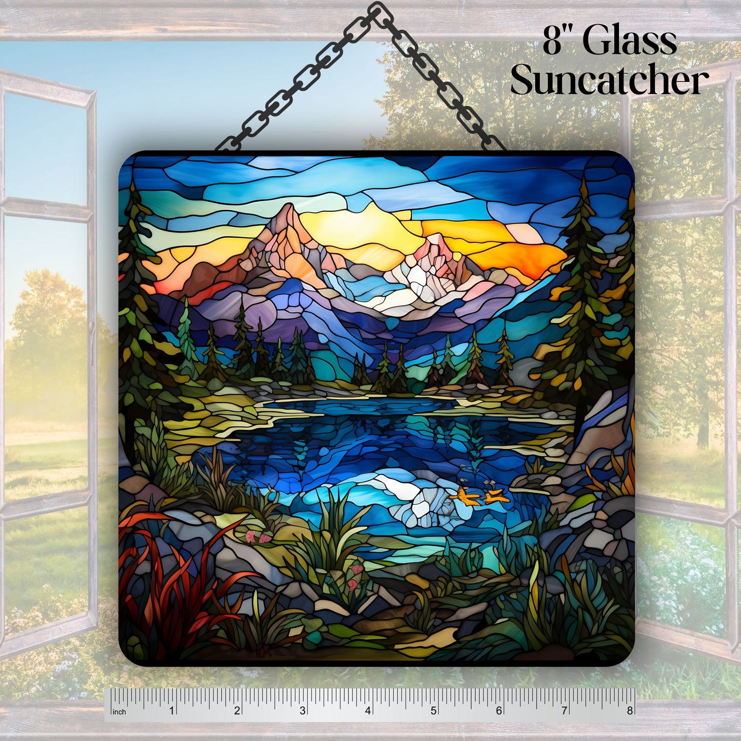 Glass Suncatcher Stained Glass 109-03 Pristine Alpine Lake