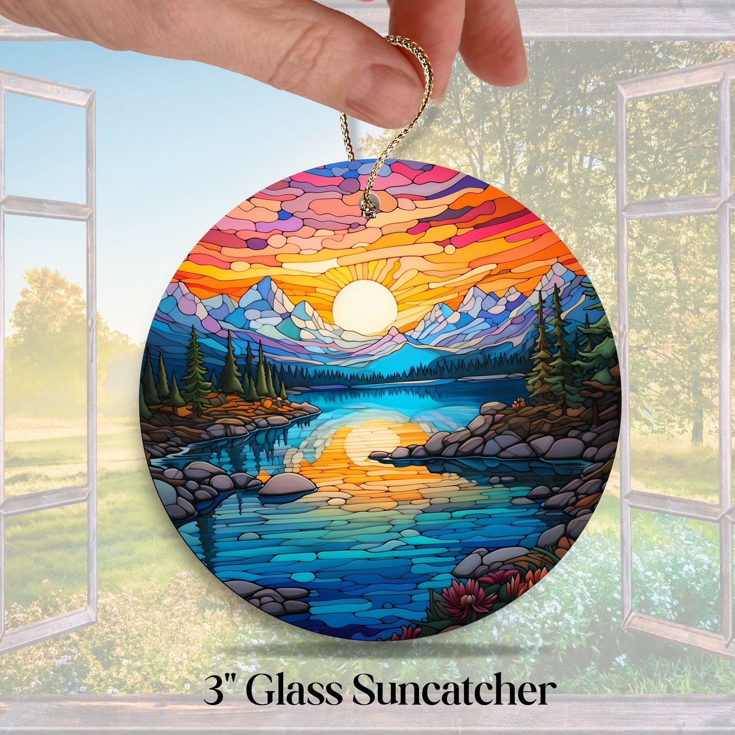 Glass Suncatcher Stained Glass 109-24 Pristine Alpine Lake
