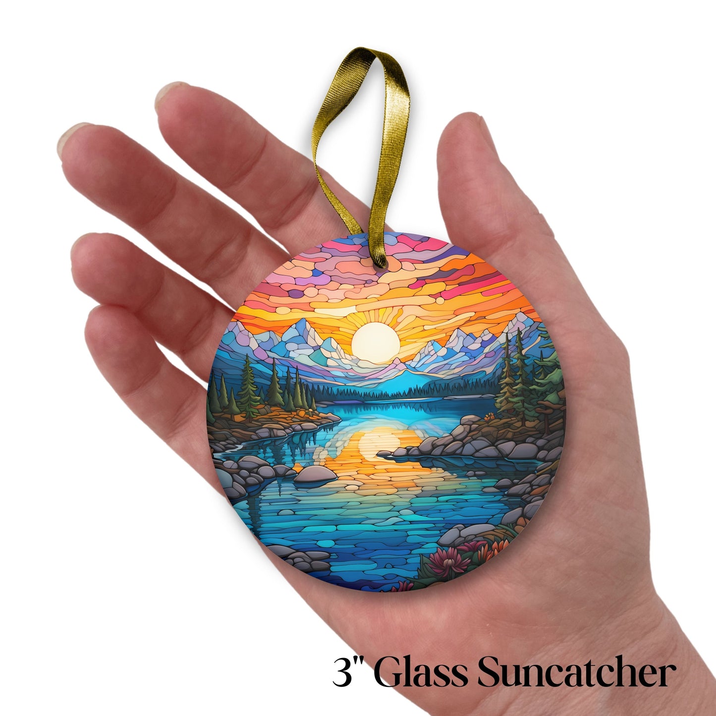 Glass Suncatcher Stained Glass 109-24 Pristine Alpine Lake