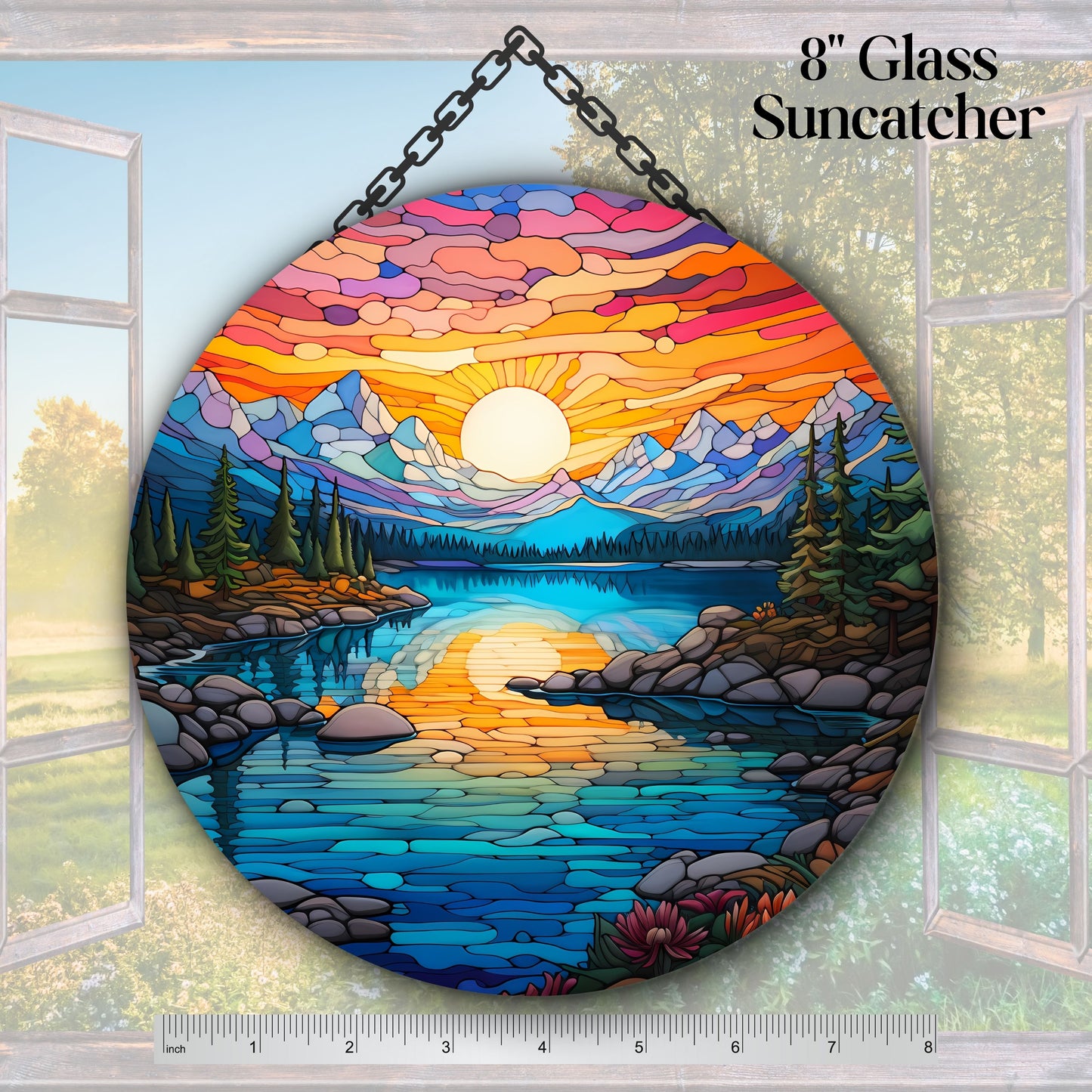 Glass Suncatcher Stained Glass 109-24 Pristine Alpine Lake