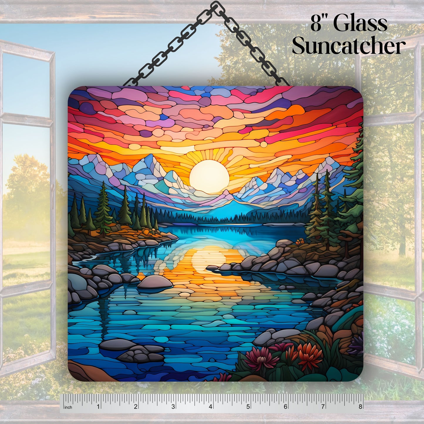 Glass Suncatcher Stained Glass 109-24 Pristine Alpine Lake