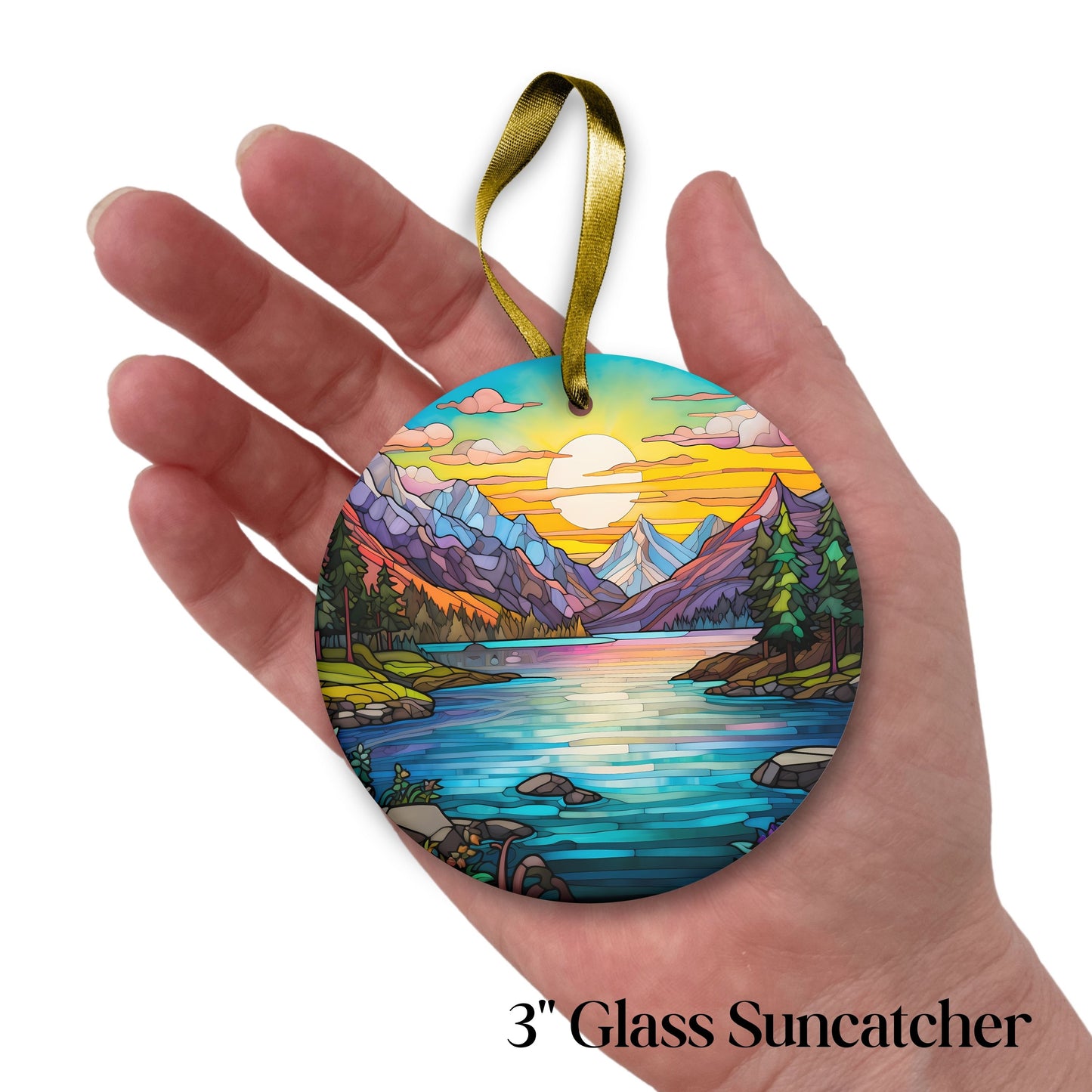 Glass Suncatcher Stained Glass 109-01 Pristine Alpine Lake