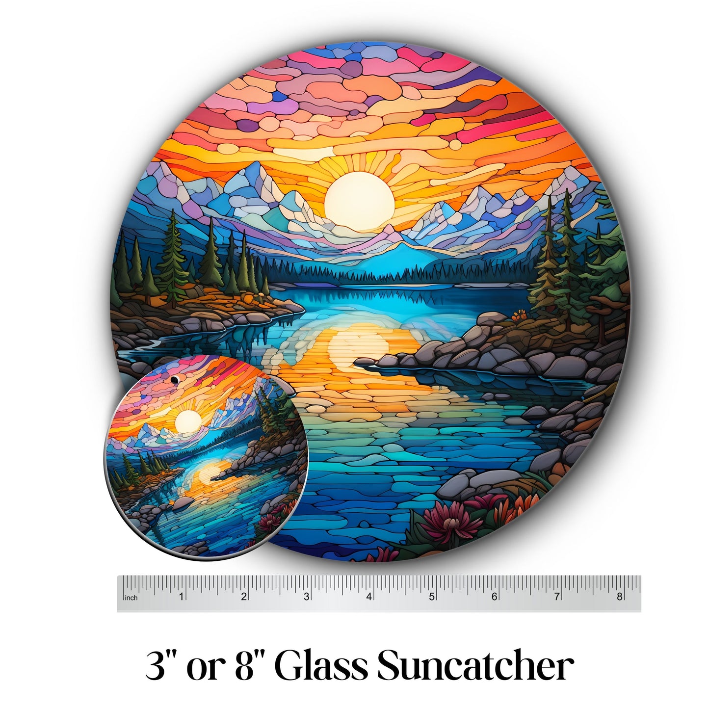 Glass Suncatcher Stained Glass 109-24 Pristine Alpine Lake
