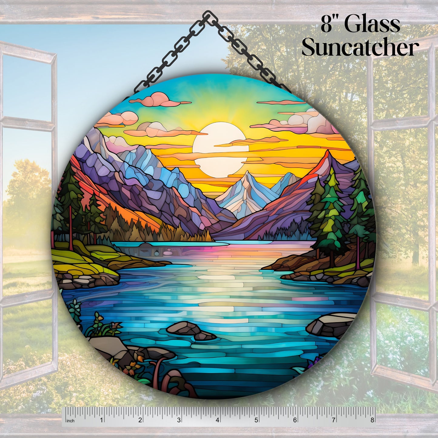 Glass Suncatcher Stained Glass 109-01 Pristine Alpine Lake