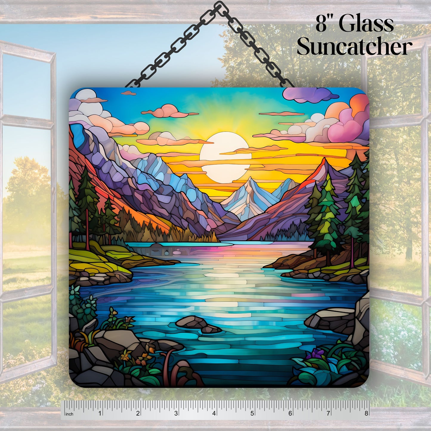 Glass Suncatcher Stained Glass 109-01 Pristine Alpine Lake