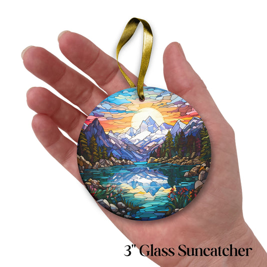 Glass Suncatcher Stained Glass 109-20 Pristine Alpine Lake