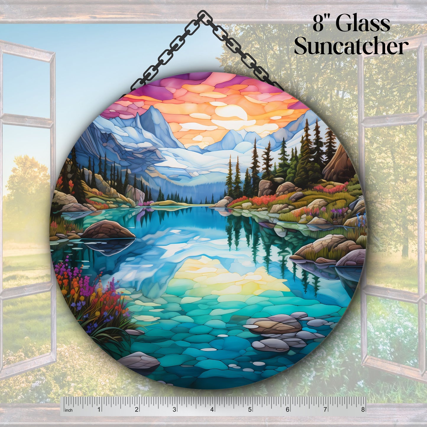 Glass Suncatcher Stained Glass 109-02 Pristine Alpine Lake