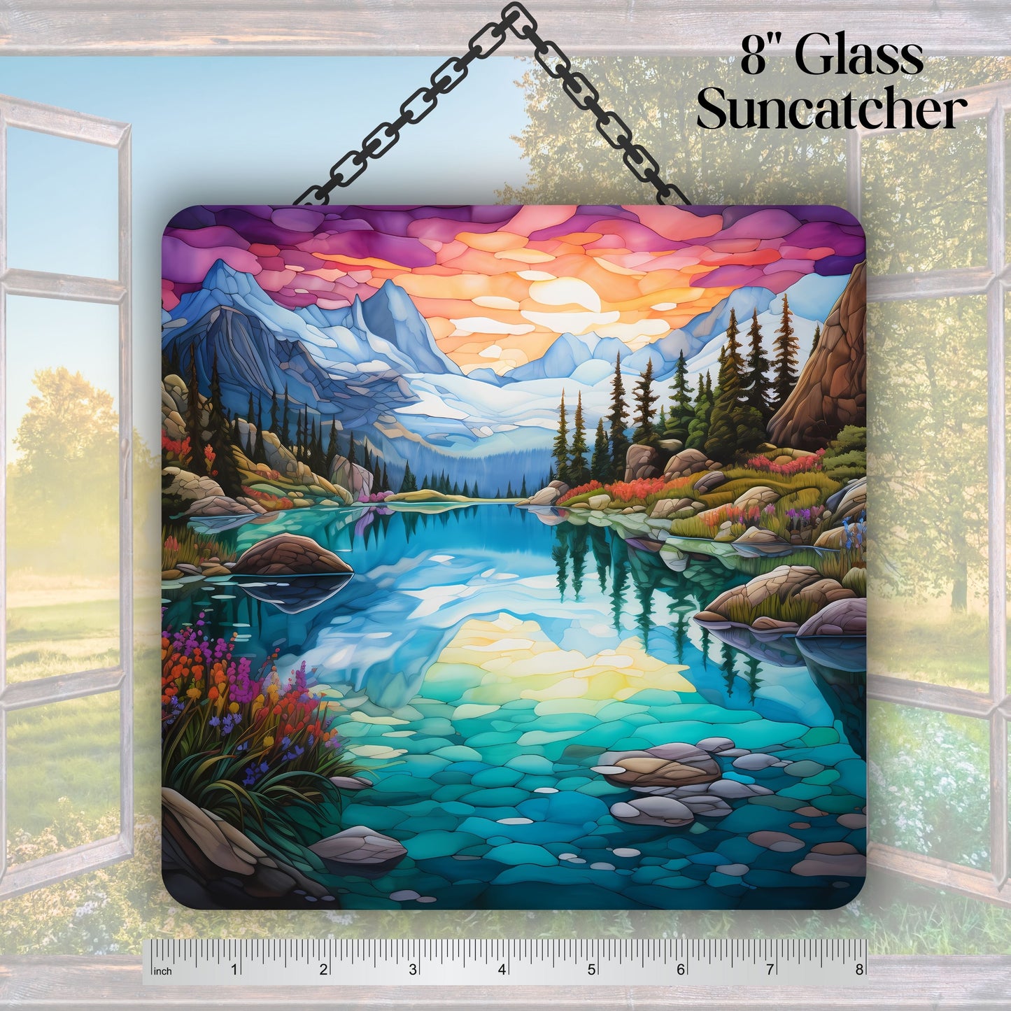Glass Suncatcher Stained Glass 109-02 Pristine Alpine Lake