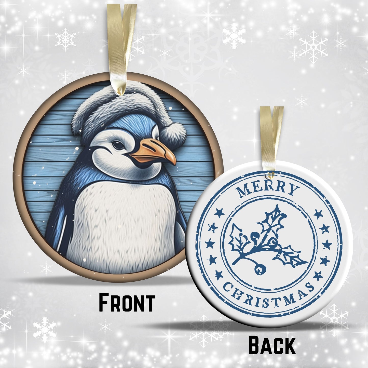 Blue Penguin Christmas Ceramic Ornament