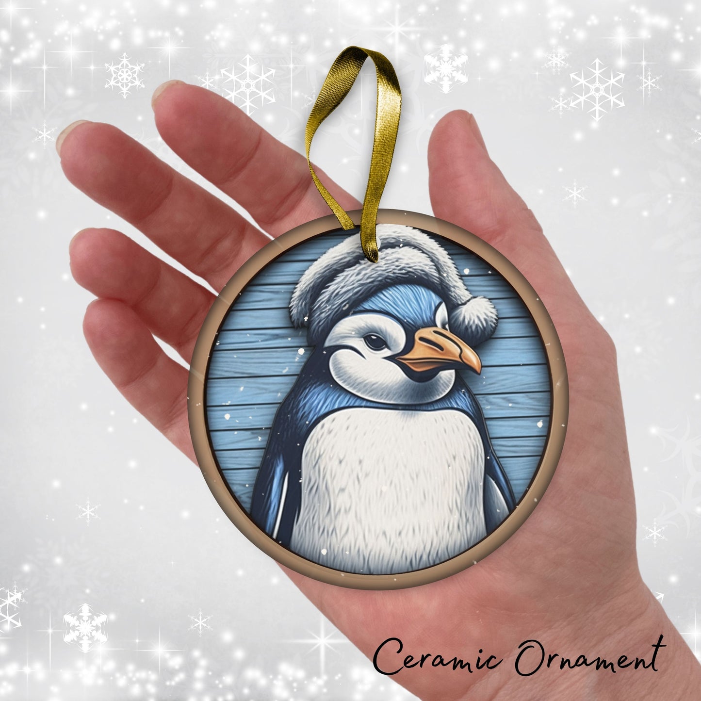 Blue Penguin Christmas Ceramic Ornament