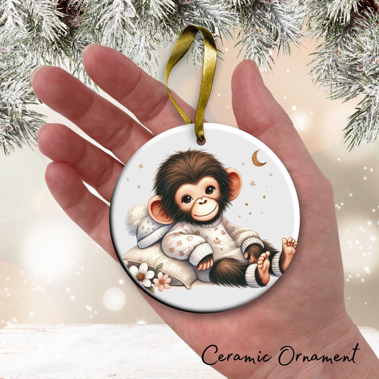 Babys First Cozy Christmas Animal Ceramic Ornament 33-05