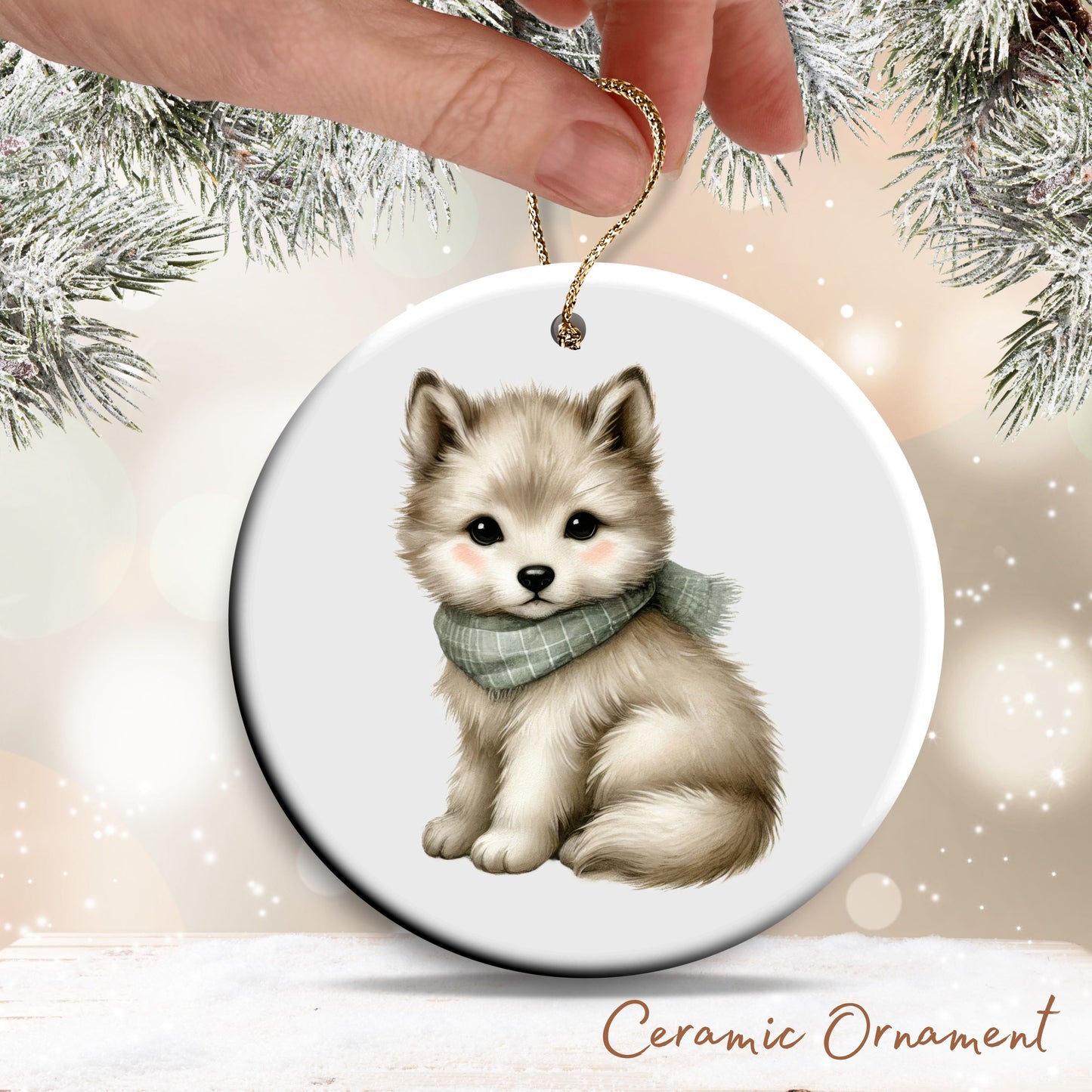 Babys First Cozy Christmas Animal Ceramic Ornament 33-08