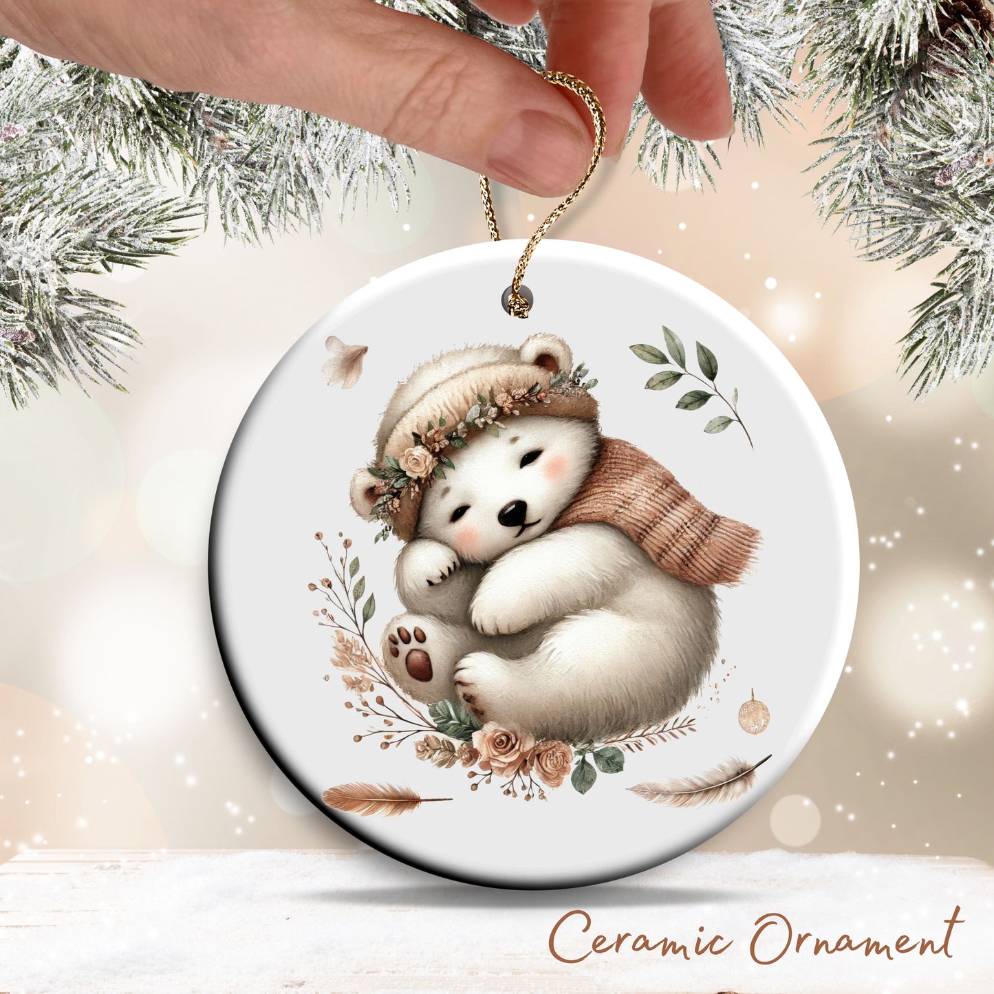 Babys First Cozy Christmas Animal Ceramic Ornament 33-09