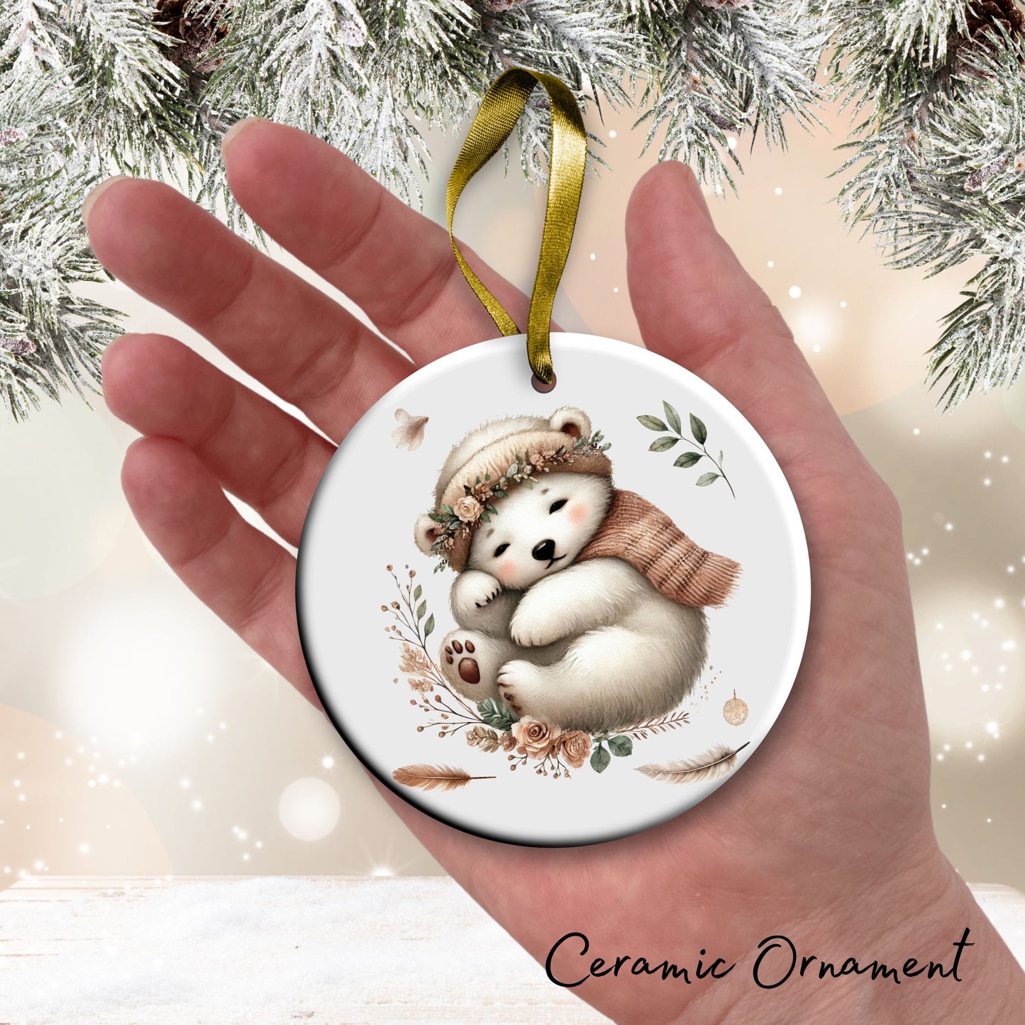 Babys First Cozy Christmas Animal Ceramic Ornament 33-09