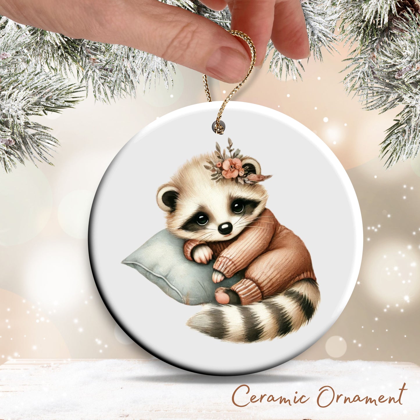 Babys First Cozy Christmas Animal Ceramic Ornament 33-19